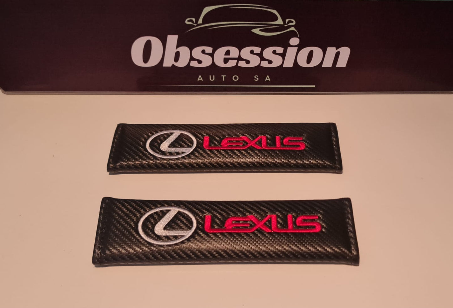 IS/RX/GS Seat Belt Pads - Embroided Carbon Fibre