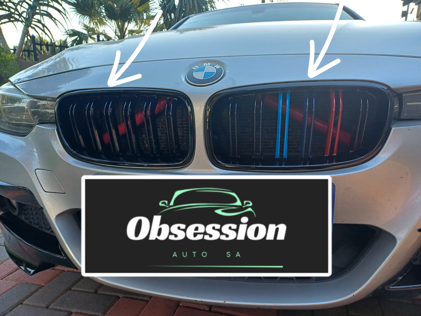 Gloss black M4 Style Kidney Grills with ///M colours for F30